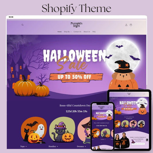 Halloween Shopify Theme | Spooky Boutique Website Design Template, Shopify 2.0 Editable Canva Banners