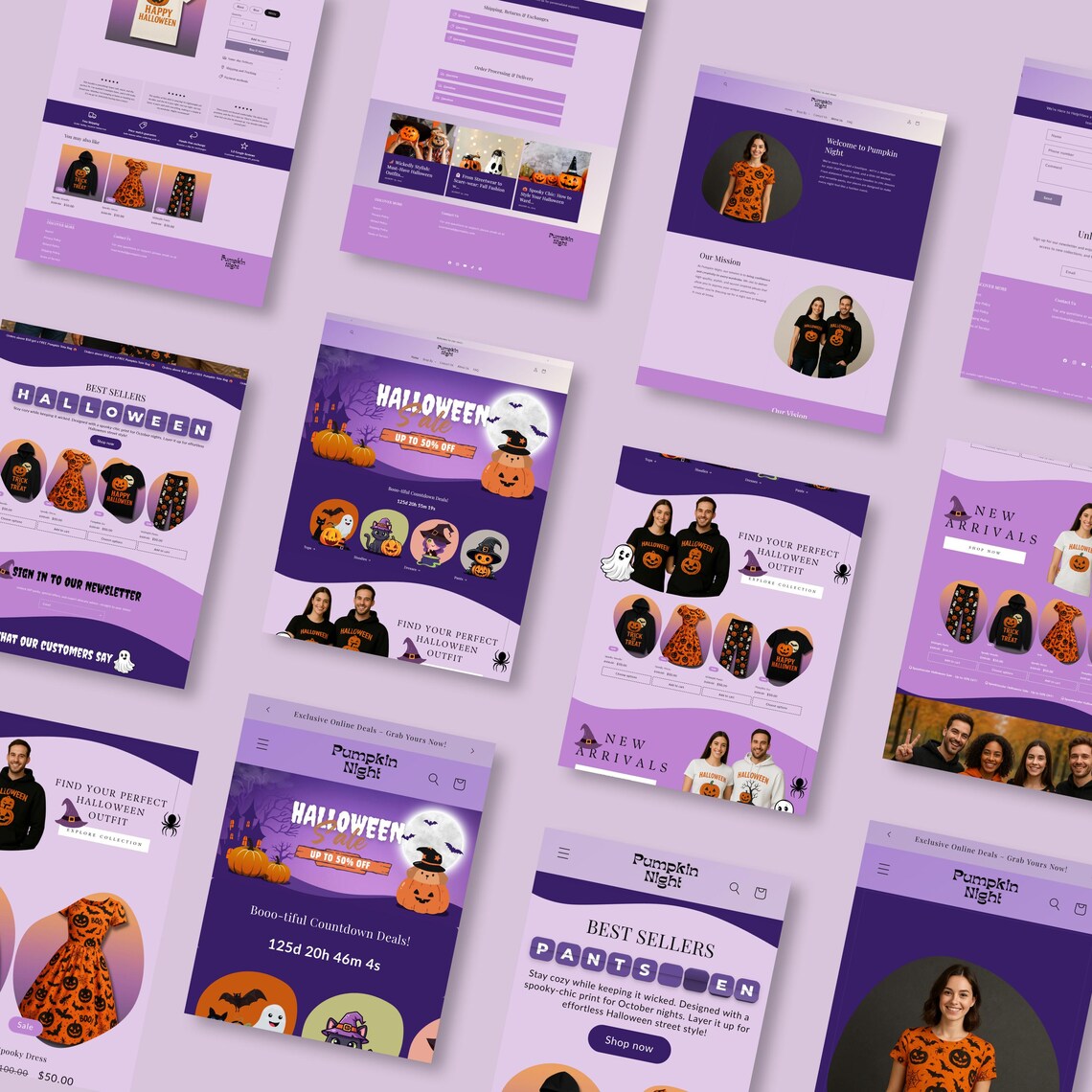 Halloween Shopify Theme | Spooky Boutique Website Design Template, Shopify 2.0 Editable Canva Banners