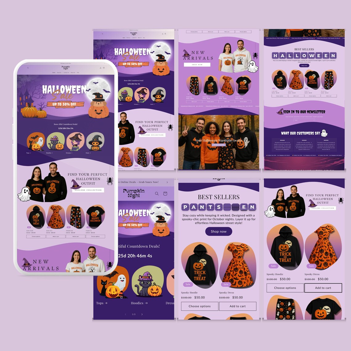 Halloween Shopify Theme | Spooky Boutique Website Design Template, Shopify 2.0 Editable Canva Banners
