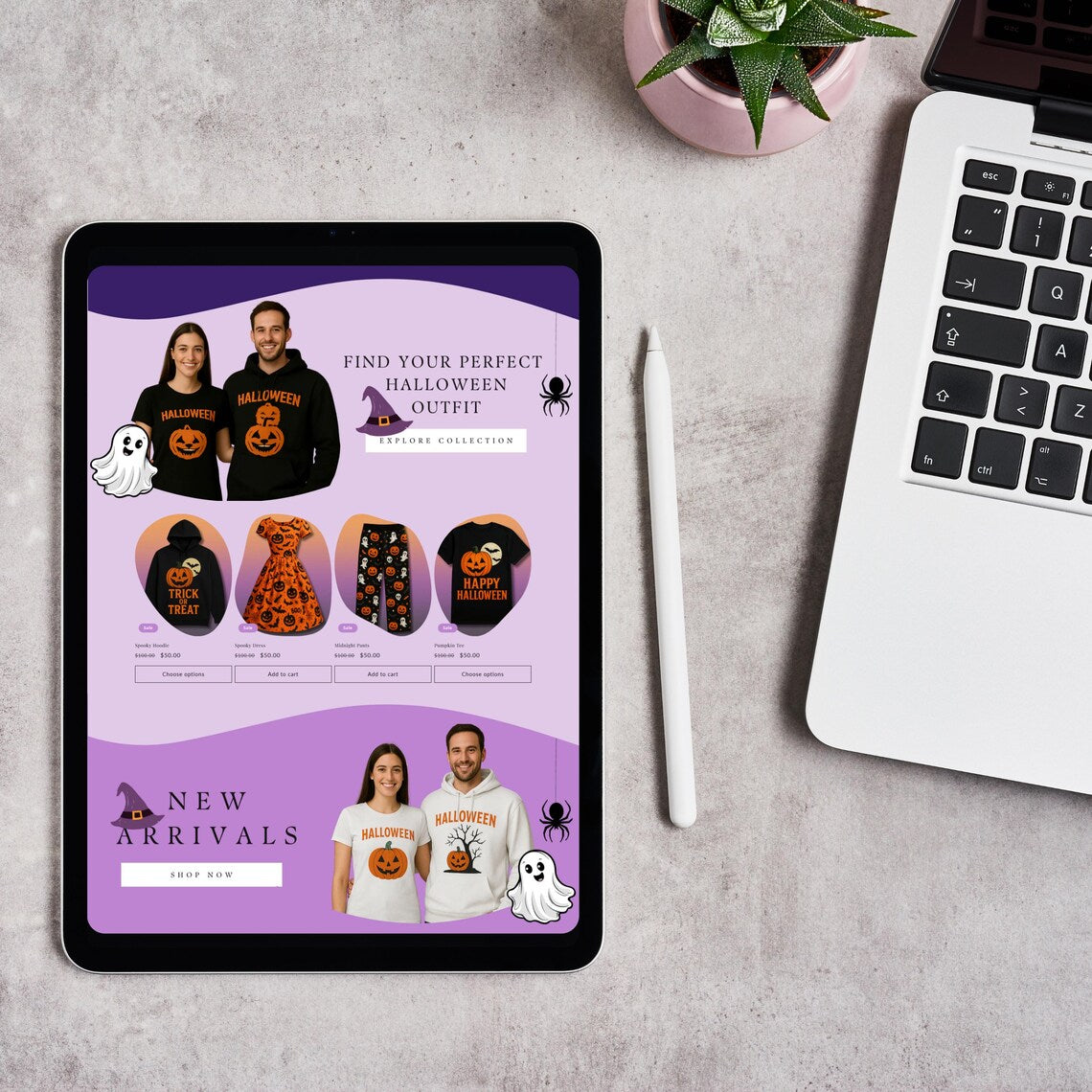 Halloween Shopify Theme | Spooky Boutique Website Design Template, Shopify 2.0 Editable Canva Banners
