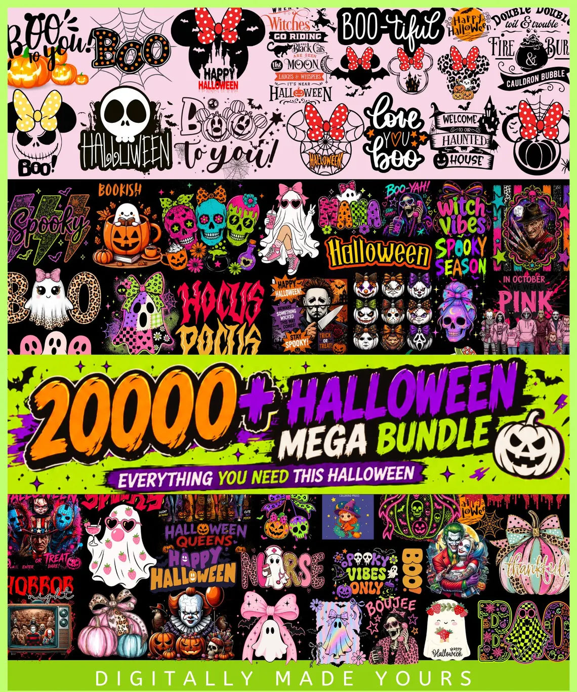 Halloween Mega Bundle, Horror Movie PNG, Neon Halloween Bundle, Fall Png Bundle, Spooky Vibes, Trick Or Treat, Cartoon, Invite, Games