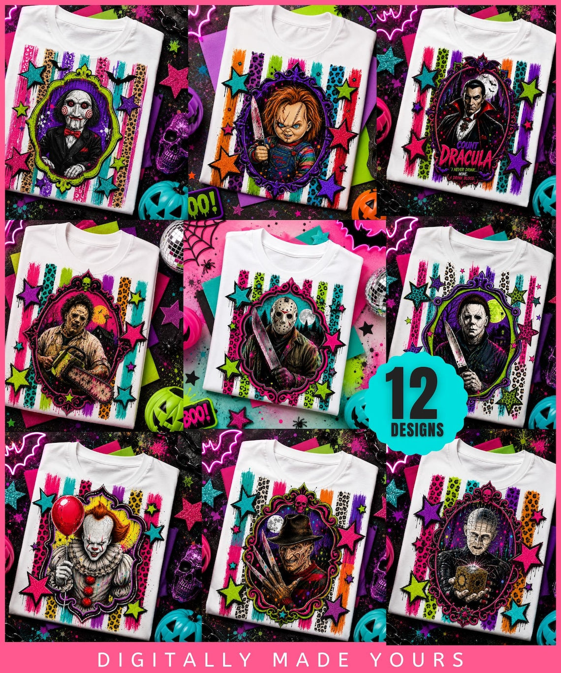 Halloween Mega Bundle, Horror Movie PNG, Neon Halloween Bundle, Fall Png Bundle, Spooky Vibes, Trick Or Treat, Cartoon, Invite, Games