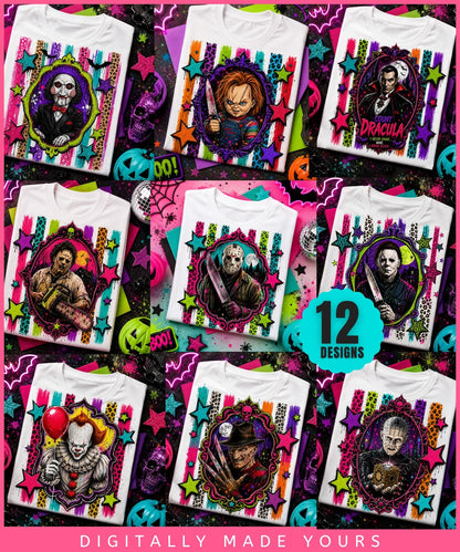 Halloween Mega Bundle, Horror Movie PNG, Neon Halloween Bundle, Fall Png Bundle, Spooky Vibes, Trick Or Treat, Cartoon, Invite, Games