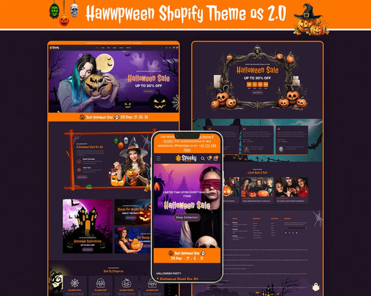 Halloween Shopify Theme, Spooky Store Template, Costume Shop Website Design, Seasonal Ecommerce Theme