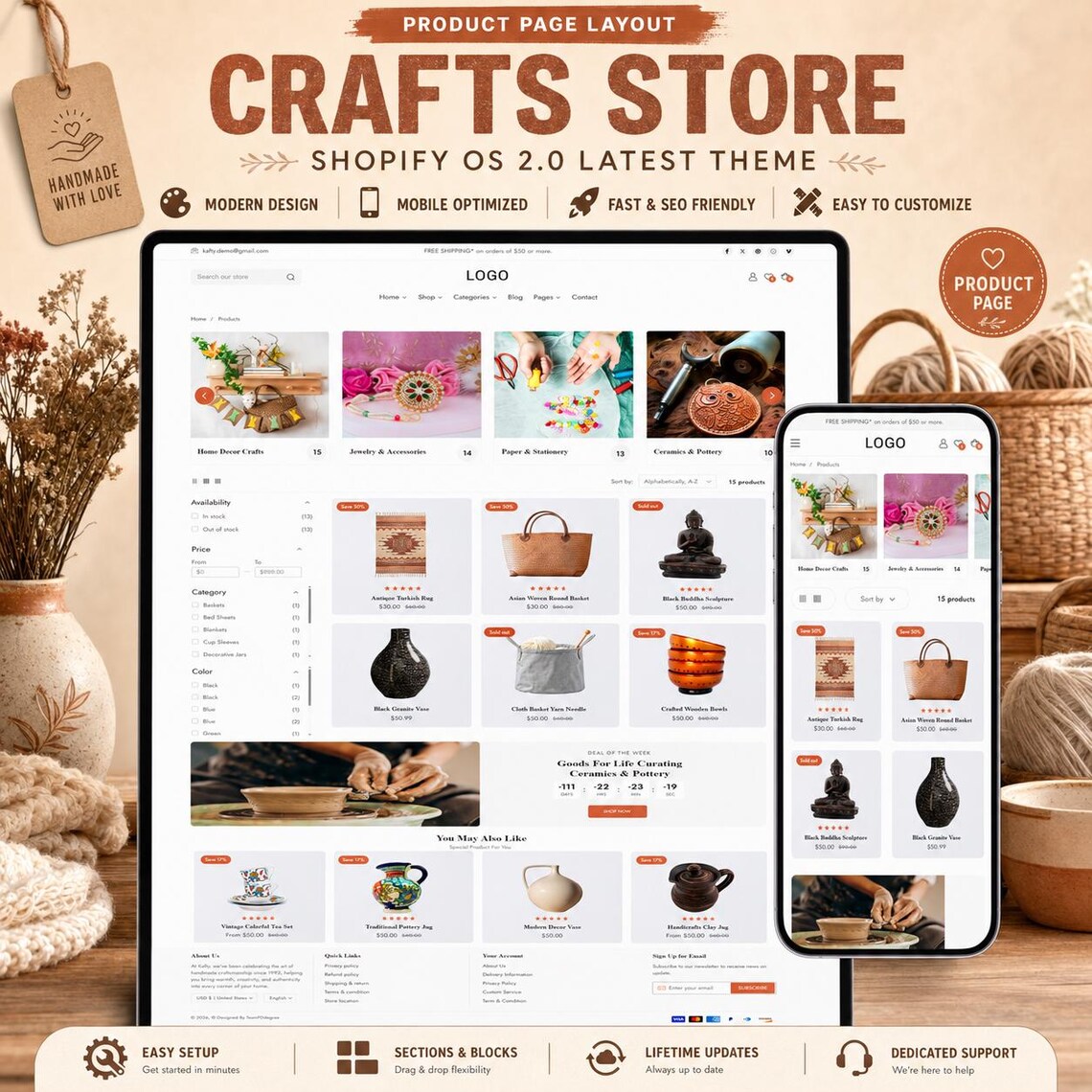 Handmade Shopify Theme | Craft Store Template, Artisan Boutique Website, Shopify OS 2.0