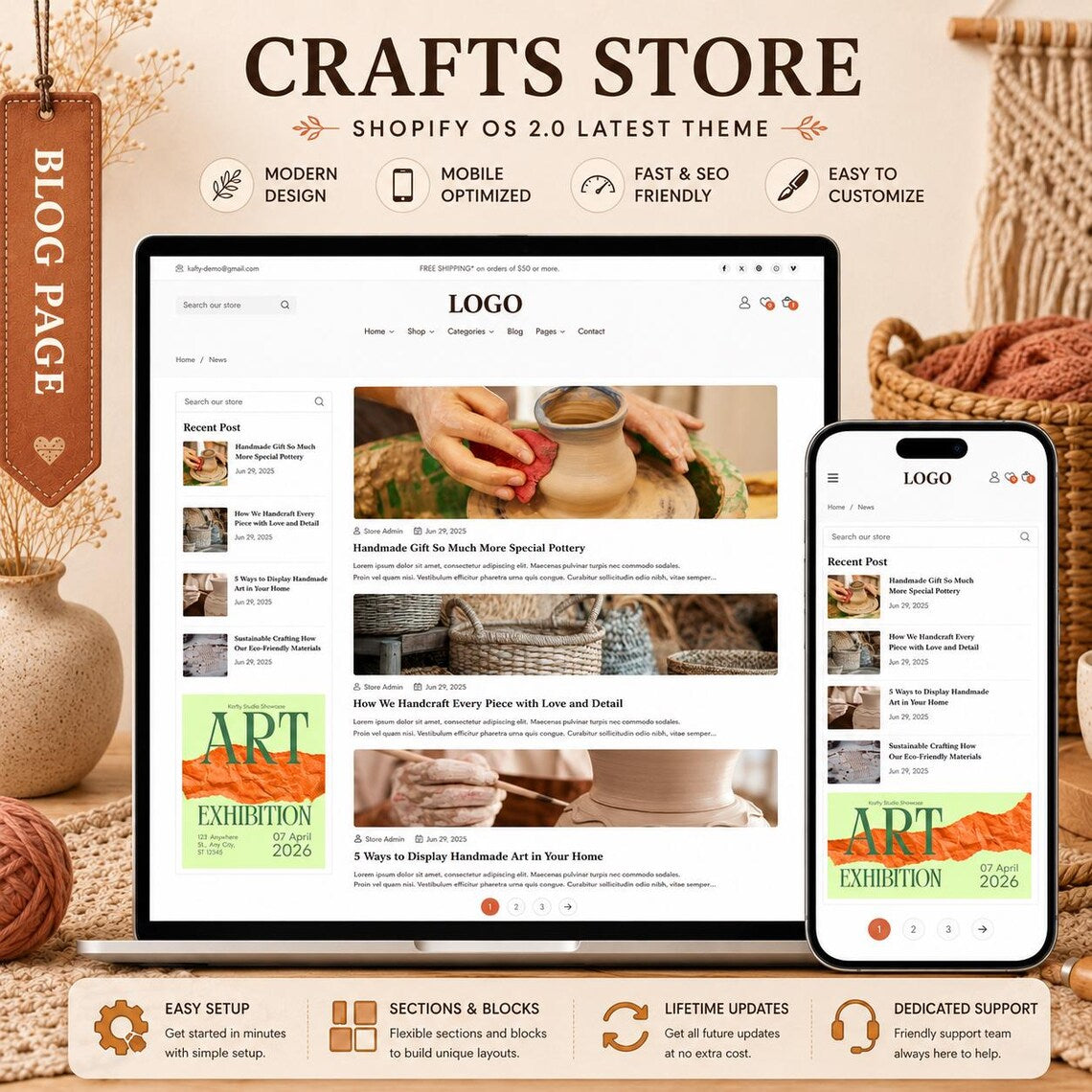 Handmade Shopify Theme | Craft Store Template, Artisan Boutique Website, Shopify OS 2.0