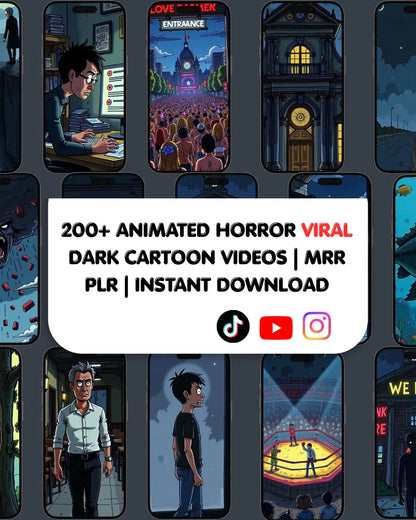 Horror Cartoon Videos Bundle 200+ Animated, PLR MRR, Canva Editable Reels