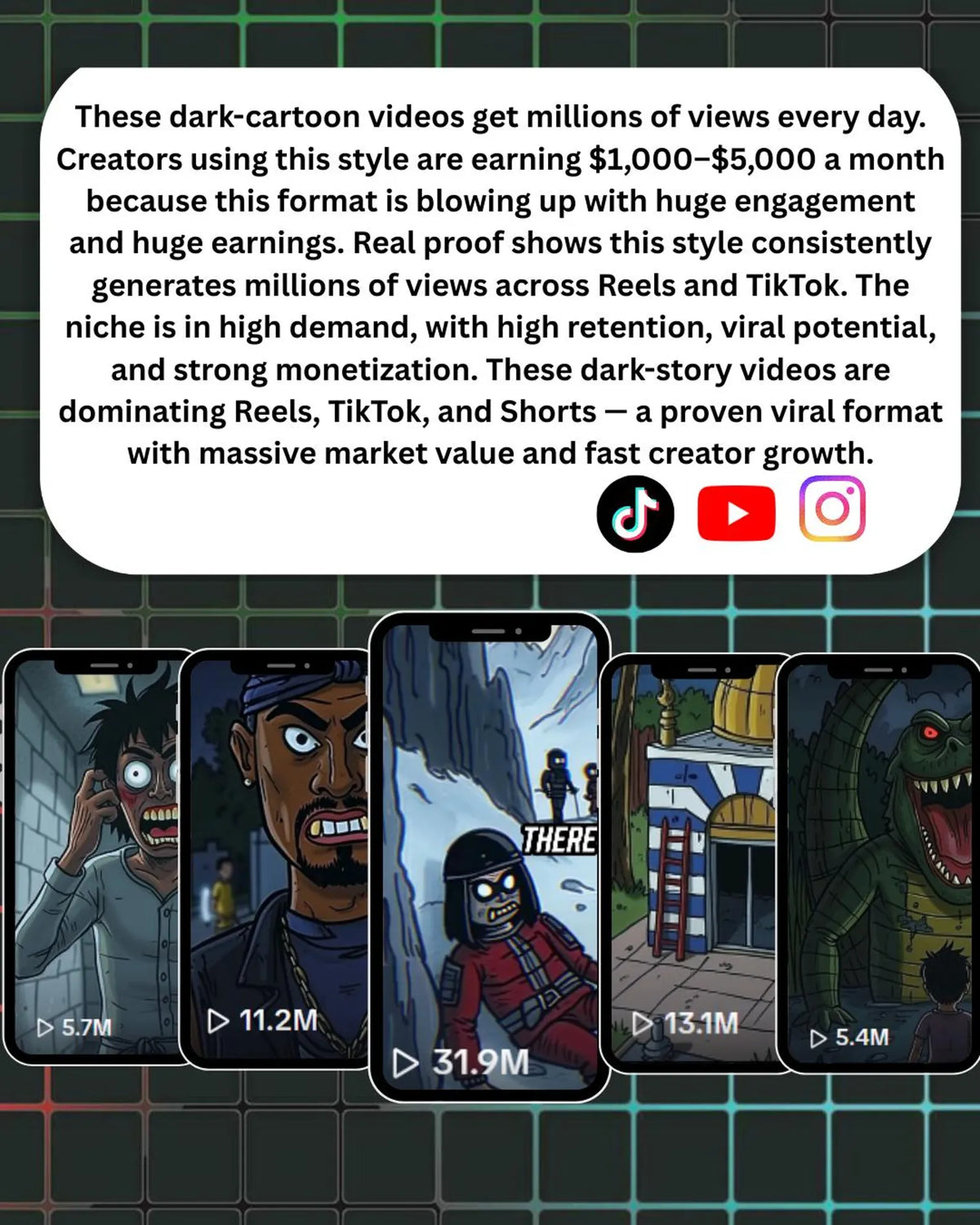 Horror Cartoon Videos Bundle 200+ Animated, PLR MRR, Canva Editable Reels