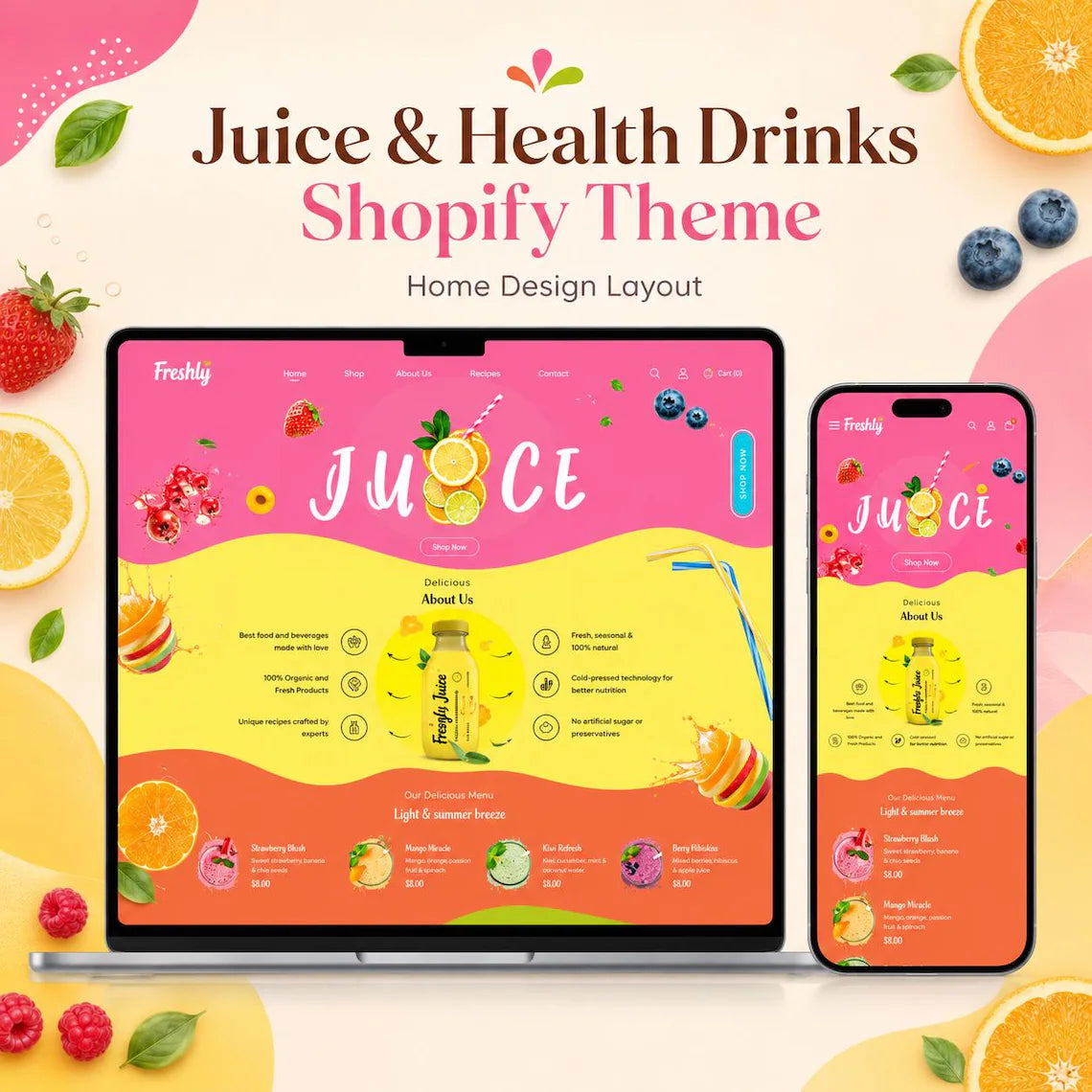 Juice Shopify Theme | Organic Juice, Smoothie & Health Drink Store Template | Digital Download Shopify Theme
