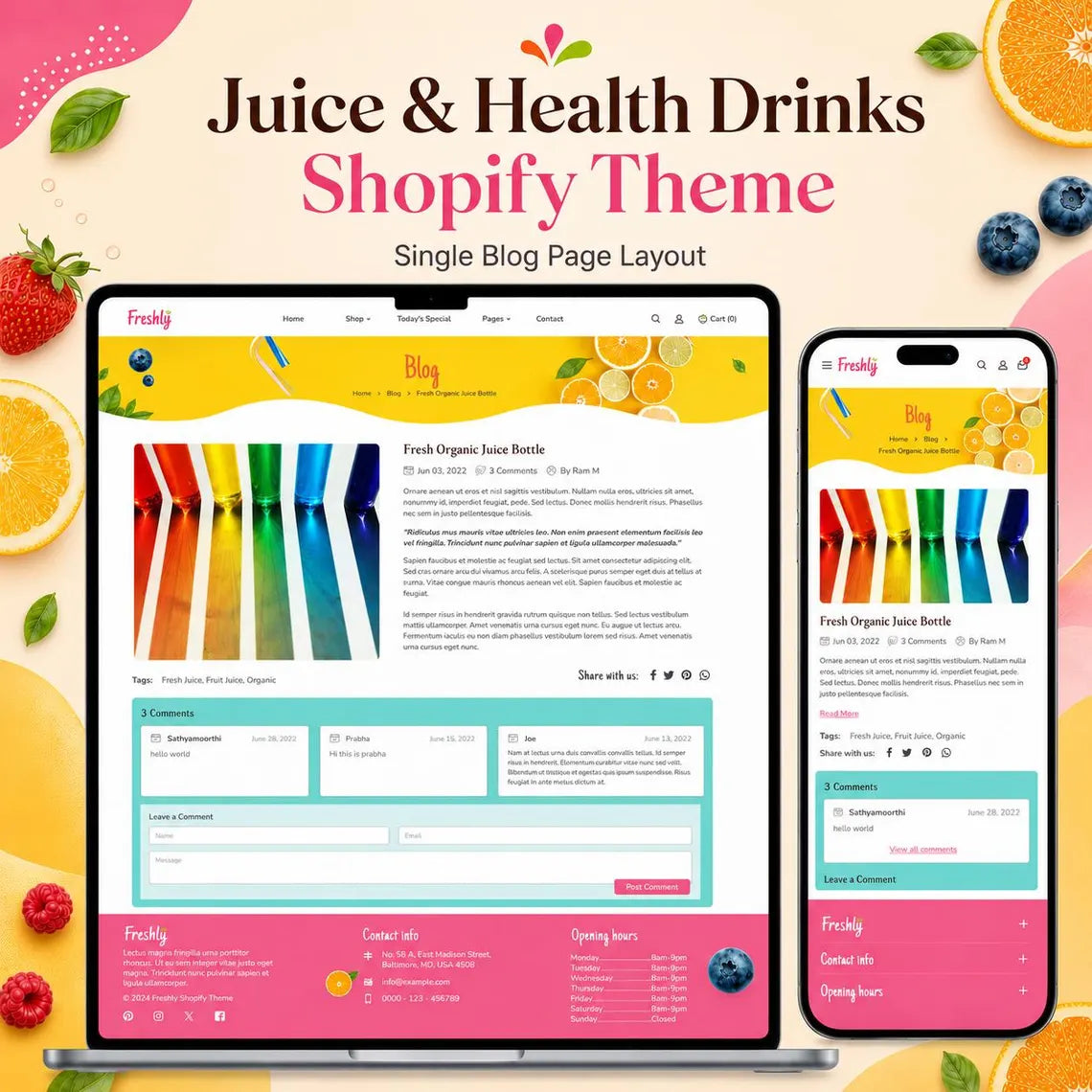 Juice Shopify Theme | Organic Juice, Smoothie & Health Drink Store Template | Digital Download Shopify Theme
