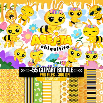 Little Bee Plim Plim Clipart Bundle: Abejita chiquitita 55 PNG Images (Digital Download)