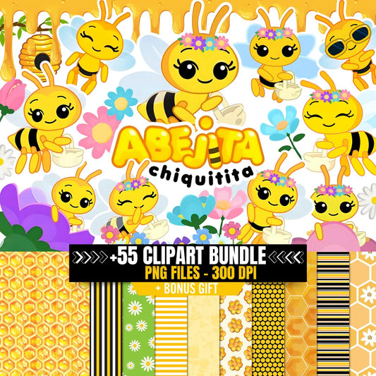 Little Bee Plim Plim Clipart Bundle: Abejita chiquitita 55 PNG Images (Digital Download)