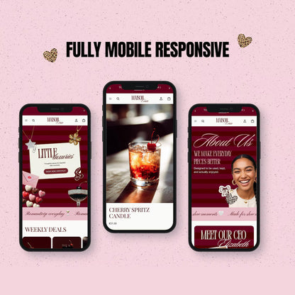 Luxury Shopify Theme, Red Pink Boutique Template, Editable Canva Logo Kit