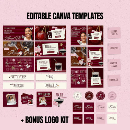 Luxury Shopify Theme, Red Pink Boutique Template, Editable Canva Logo Kit