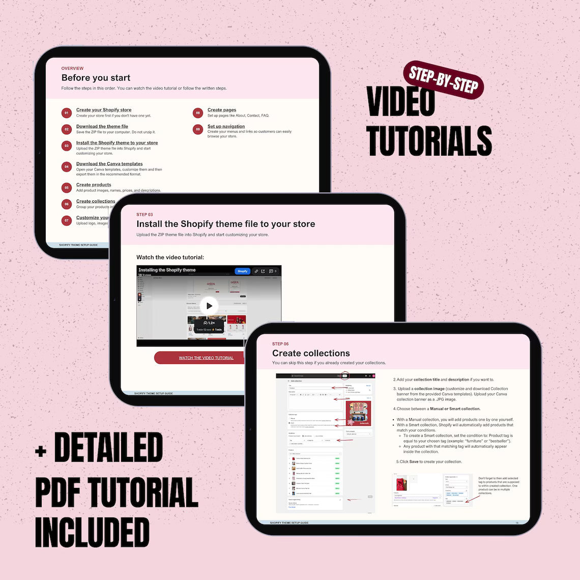 Luxury Shopify Theme, Red Pink Boutique Template, Editable Canva Logo Kit