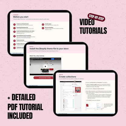 Luxury Shopify Theme, Red Pink Boutique Template, Editable Canva Logo Kit