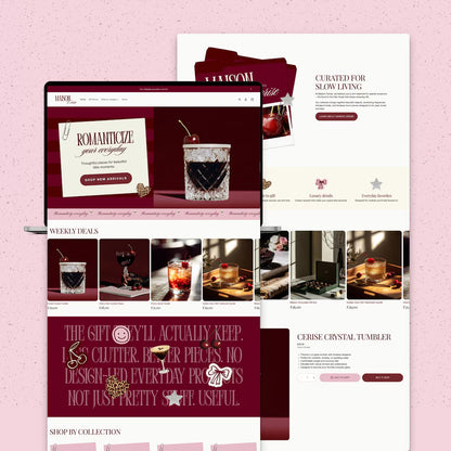 Luxury Shopify Theme, Red Pink Boutique Template, Editable Canva Logo Kit