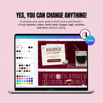 Luxury Shopify Theme, Red Pink Boutique Template, Editable Canva Logo Kit