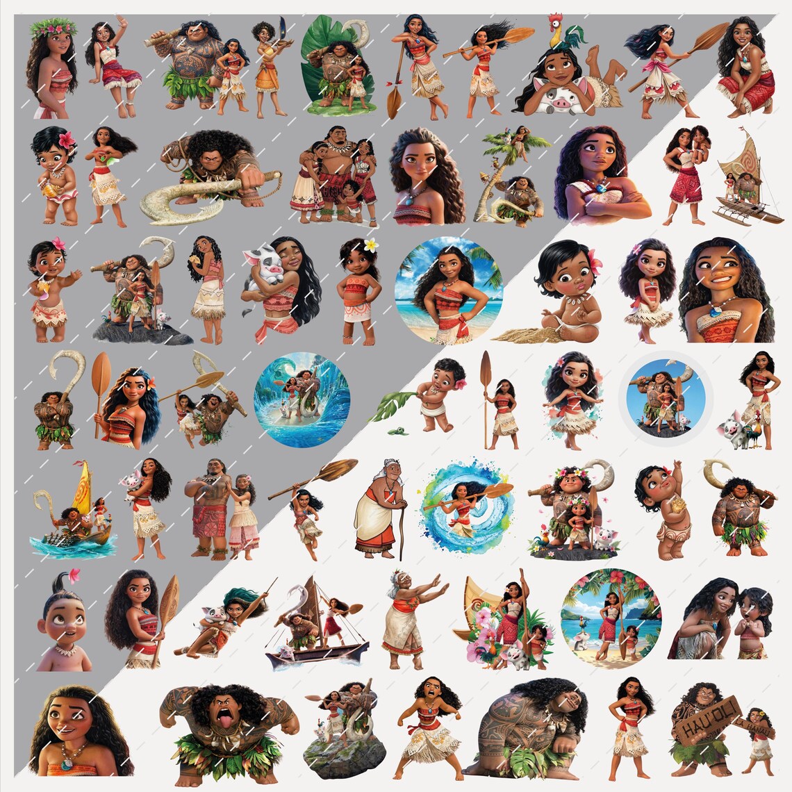 Moana Watercolor Clipart Bundle PNG Characters Set