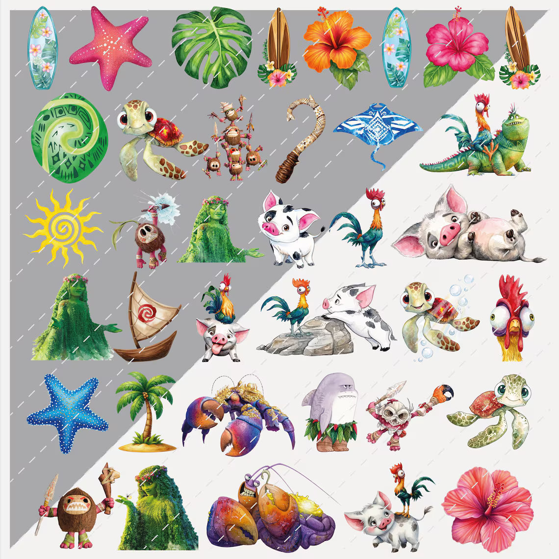 Moana Watercolor Clipart Bundle PNG Characters Set