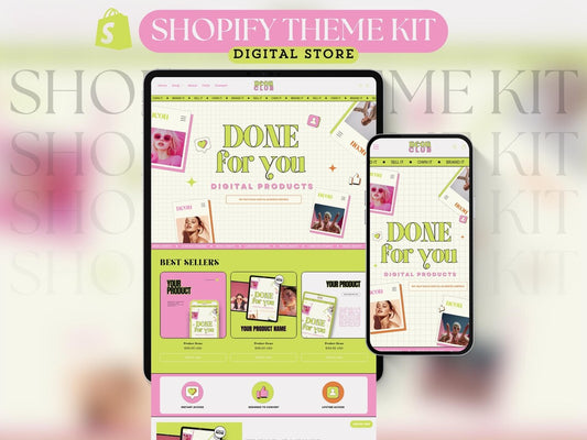 Neon Bold Shopify Theme Kit Canva Banners Website Template Luxury Shopify Template Bright Retro Landing Page Aesthetic Cute Store Website