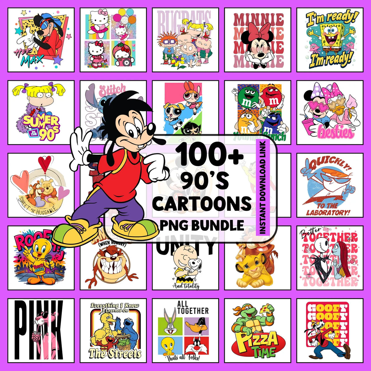 Nostalgic Cartoon PNG Bundle, Retro Characters, T-Shirt Design Clipart