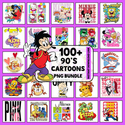 Nostalgic Cartoon PNG Bundle, Retro Characters, T-Shirt Design Clipart
