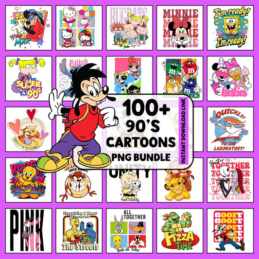 Nostalgic Cartoon PNG Bundle, Retro Characters, T-Shirt Design Clipart