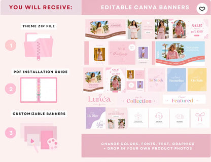 Pastel Elegance Boutique Shopify Theme | Pink Shopify Template Feminine, Minimal & Cute Design | Editable Canva Templates | Shopify OS 2.0