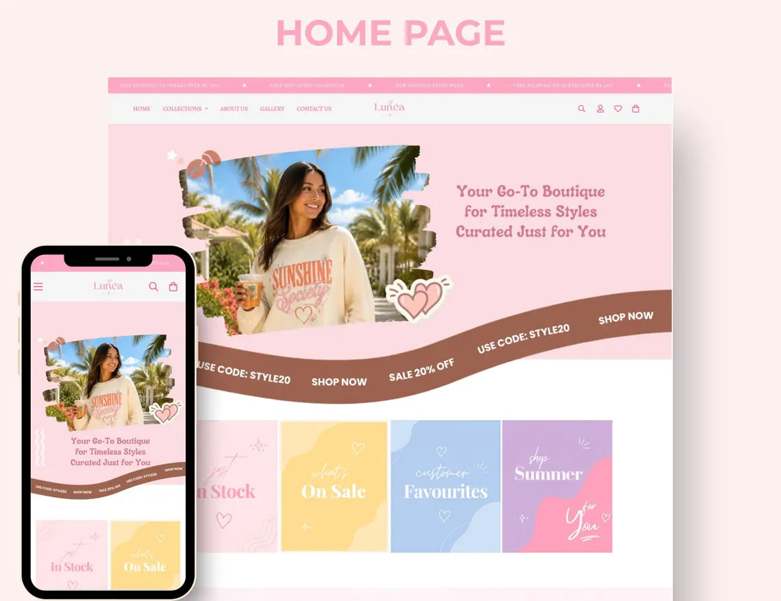 Pastel Elegance Boutique Shopify Theme | Pink Shopify Template Feminine, Minimal & Cute Design | Editable Canva Templates | Shopify OS 2.0