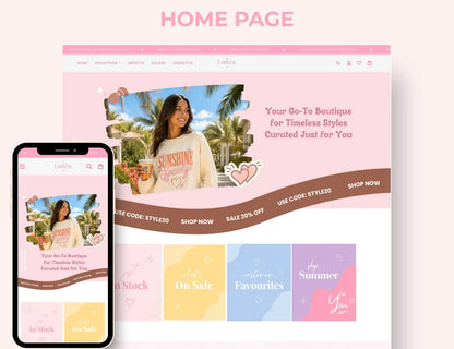 Pastel Elegance Boutique Shopify Theme | Pink Shopify Template Feminine, Minimal & Cute Design | Editable Canva Templates | Shopify OS 2.0