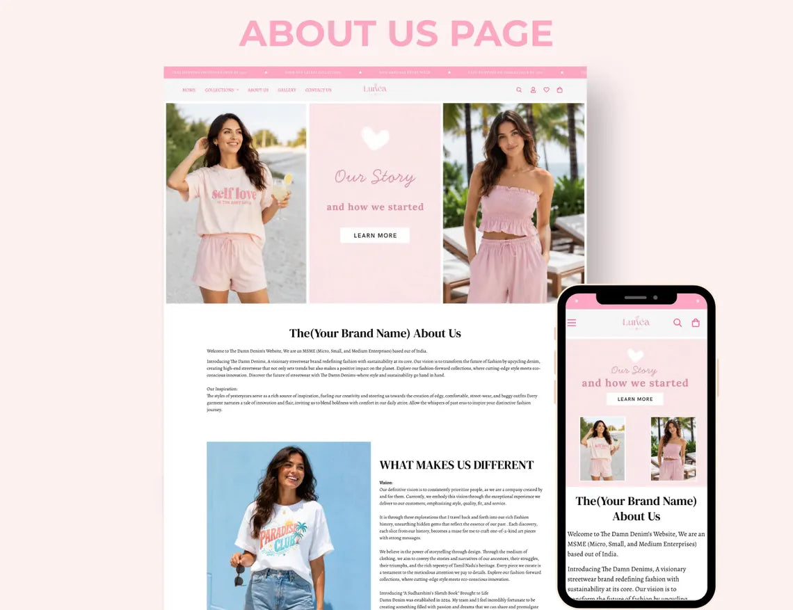 Pastel Elegance Boutique Shopify Theme | Pink Shopify Template Feminine, Minimal & Cute Design | Editable Canva Templates | Shopify OS 2.0