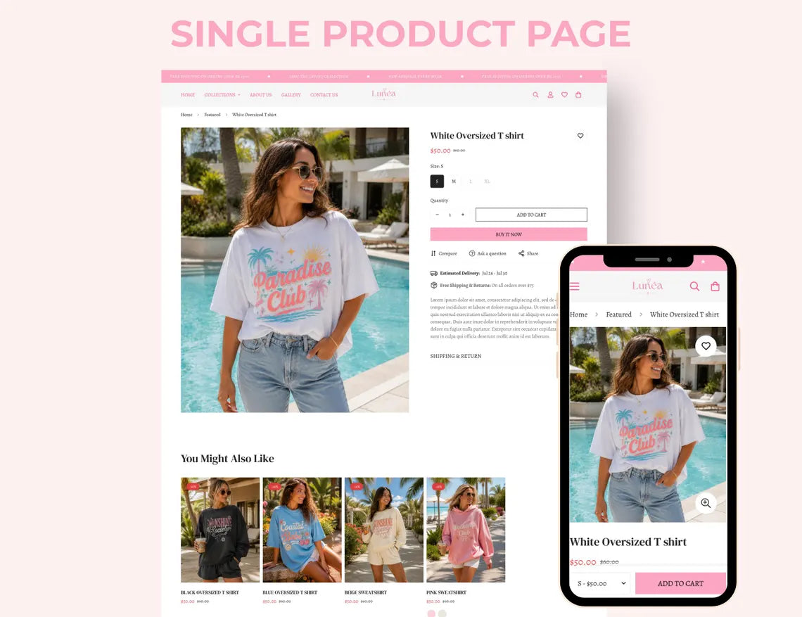 Pastel Elegance Boutique Shopify Theme | Pink Shopify Template Feminine, Minimal & Cute Design | Editable Canva Templates | Shopify OS 2.0