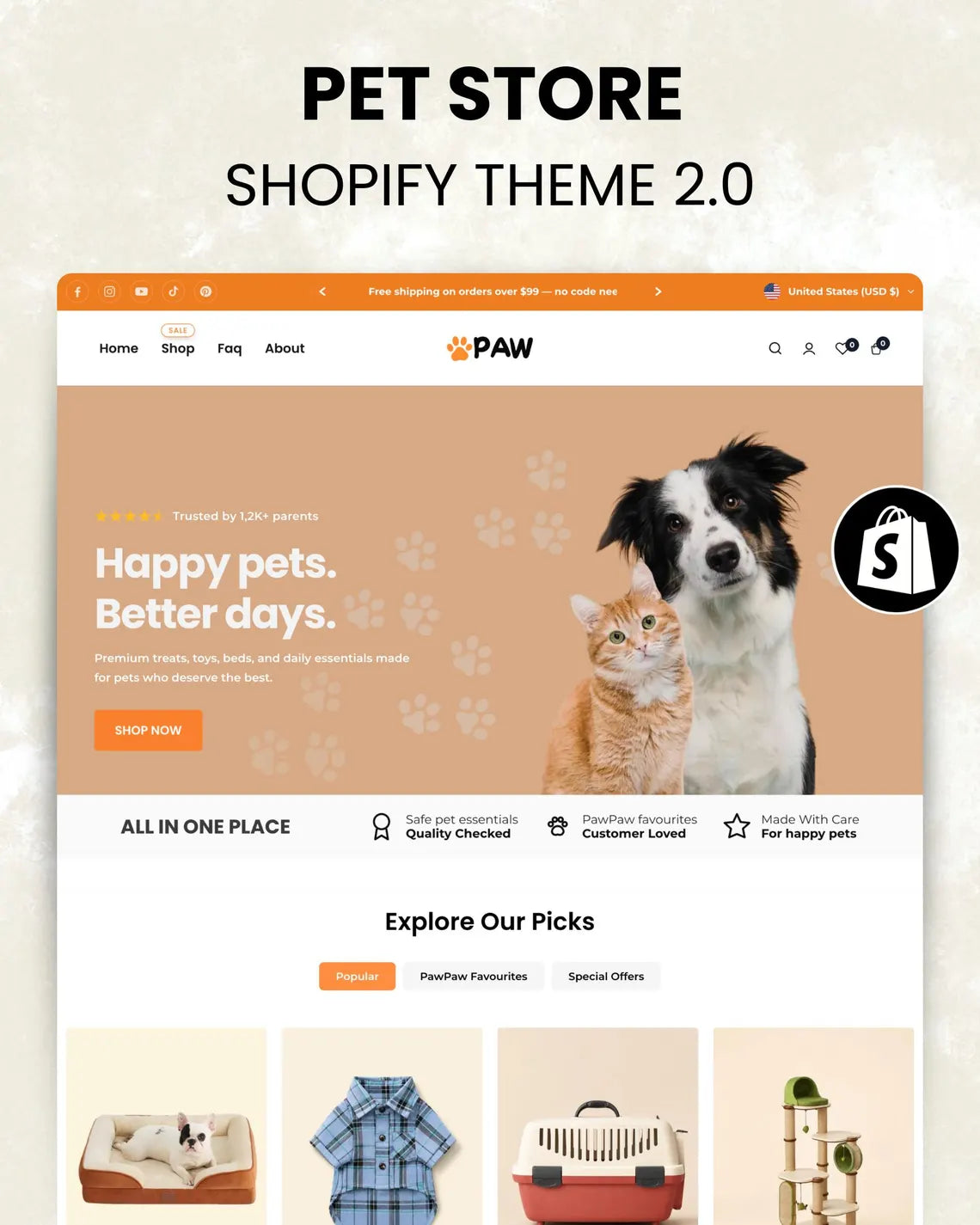 Pet Store Shopify Theme : Modern, Clean, SEO Optimized OS 2.0