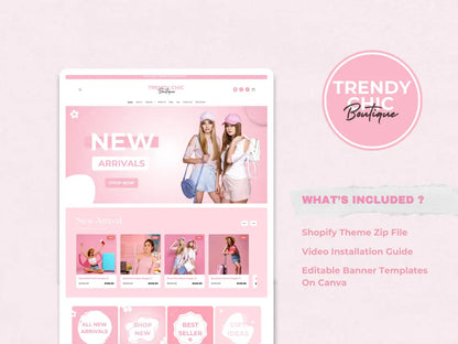 Pink Shopify Theme | Boutique Fashion Store Website Template | OS 2.0 | Editable Canva Templates
