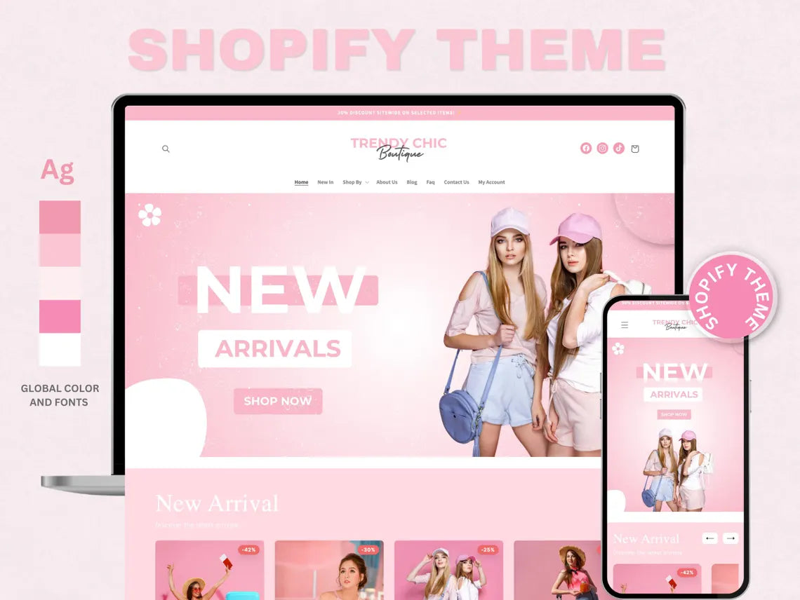 Pink Shopify Theme | Boutique Fashion Store Website Template | OS 2.0 | Editable Canva Templates