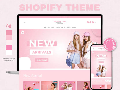 Pink Shopify Theme | Boutique Fashion Store Website Template | OS 2.0 | Editable Canva Templates