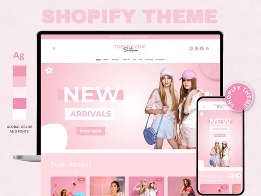 Pink Shopify Theme | Boutique Fashion Store Website Template | OS 2.0 | Editable Canva Templates