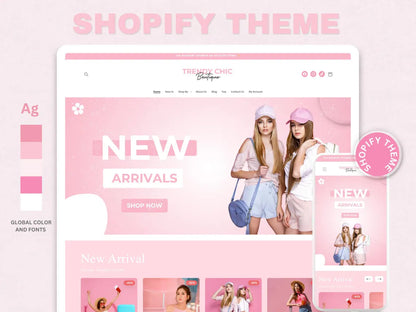 Pink Shopify Theme | Boutique Fashion Store Website Template | OS 2.0 | Editable Canva Templates