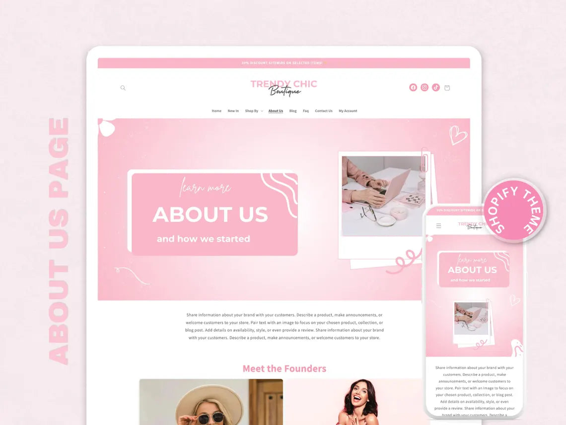 Pink Shopify Theme | Boutique Fashion Store Website Template | OS 2.0 | Editable Canva Templates