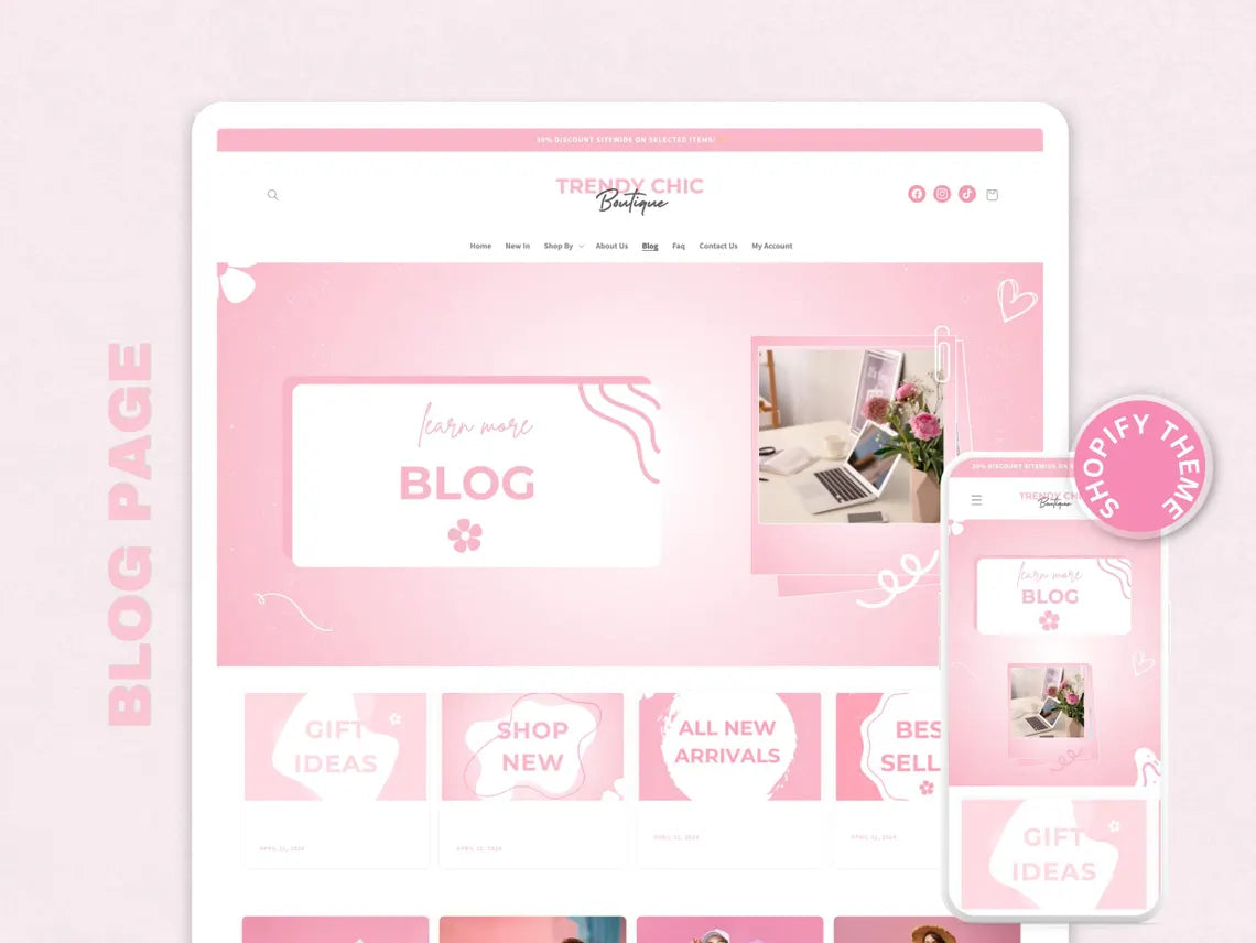 Pink Shopify Theme | Boutique Fashion Store Website Template | OS 2.0 | Editable Canva Templates