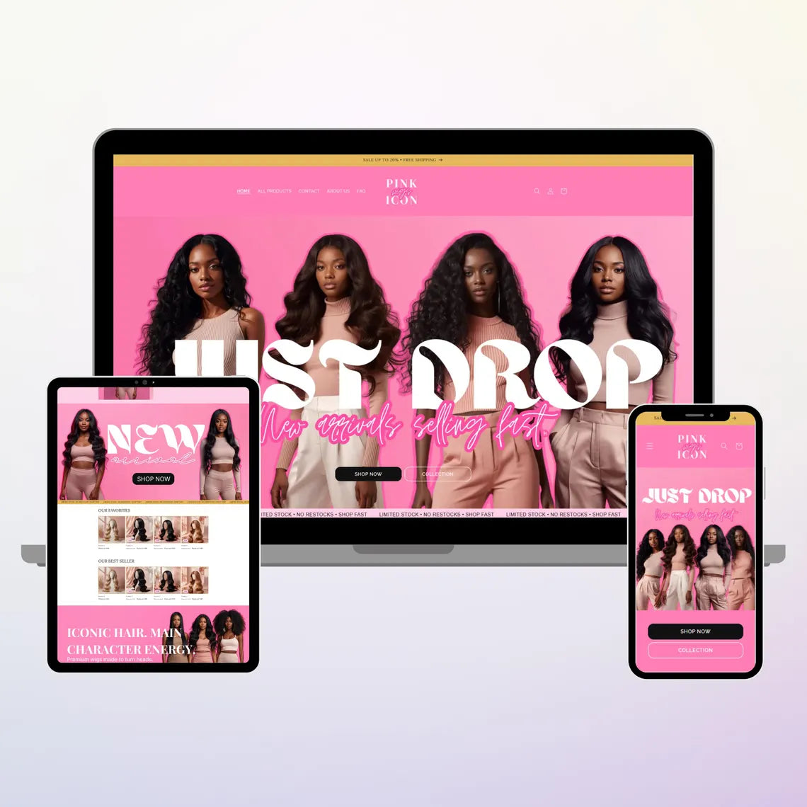 Pink Shopify Theme, Website Template for Boutique, Shopify Template, Shopify Template, Minimal & Cute Design, Boutique Fashion Theme, Wigs