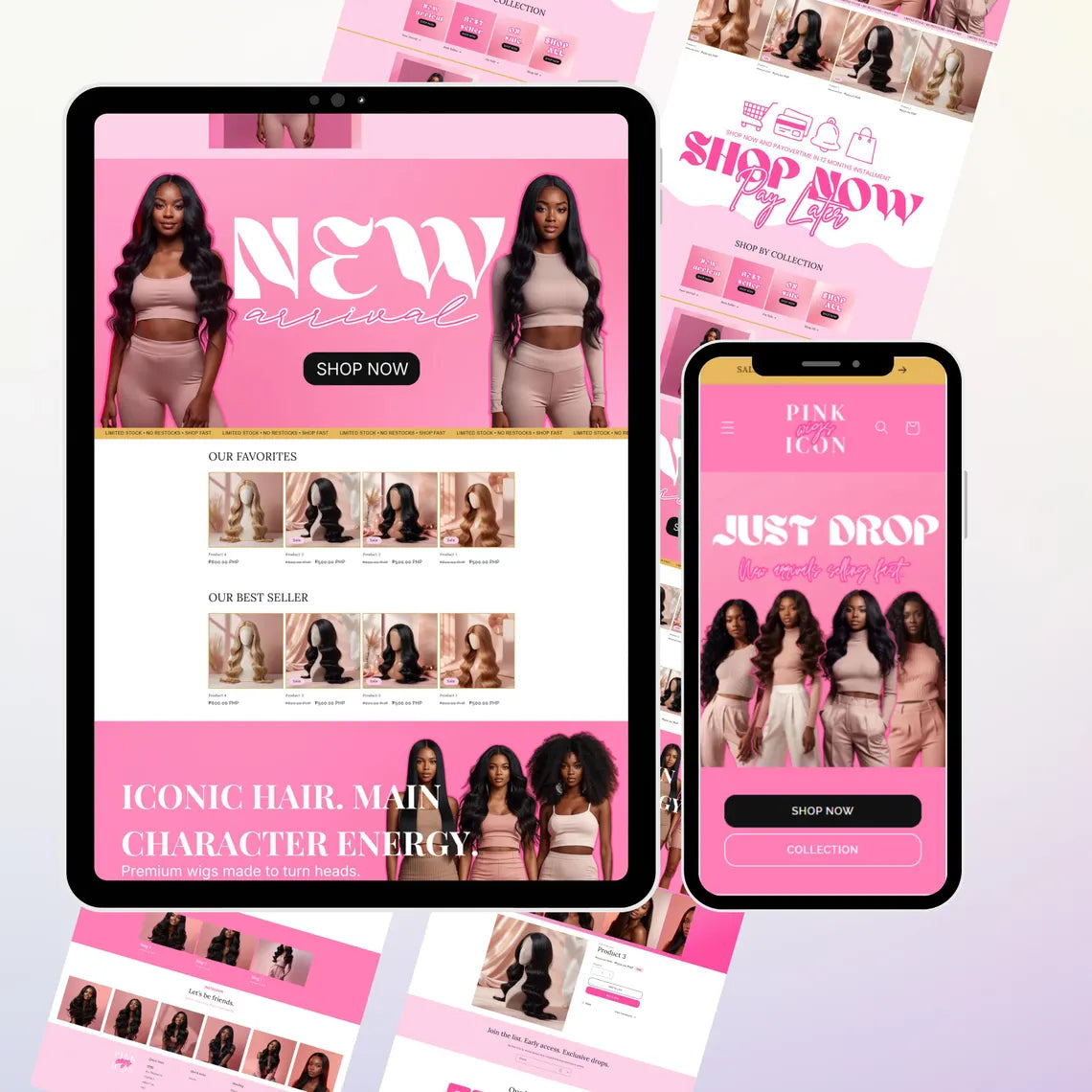Pink Shopify Theme, Website Template for Boutique, Shopify Template, Shopify Template, Minimal & Cute Design, Boutique Fashion Theme, Wigs