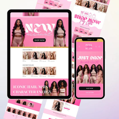 Pink Shopify Theme, Website Template for Boutique, Shopify Template, Shopify Template, Minimal & Cute Design, Boutique Fashion Theme, Wigs