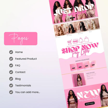 Pink Shopify Theme, Website Template for Boutique, Shopify Template, Shopify Template, Minimal & Cute Design, Boutique Fashion Theme, Wigs