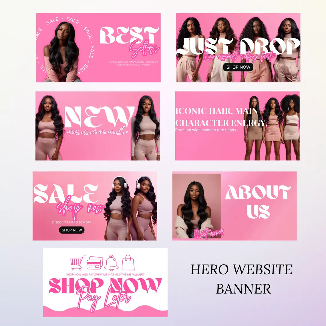Pink Shopify Theme, Website Template for Boutique, Shopify Template, Shopify Template, Minimal & Cute Design, Boutique Fashion Theme, Wigs