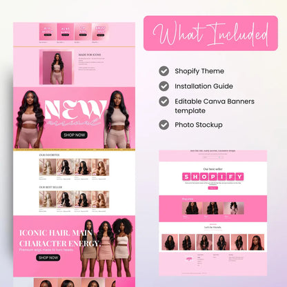 Pink Shopify Theme, Website Template for Boutique, Shopify Template, Shopify Template, Minimal & Cute Design, Boutique Fashion Theme, Wigs