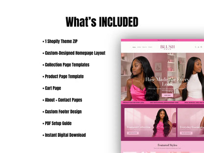 Pink Wig & Hair Extensions Shopify Theme Hair Bundle Website Template HD Lace Wig Store Beauty Brand Hair Vendor Website