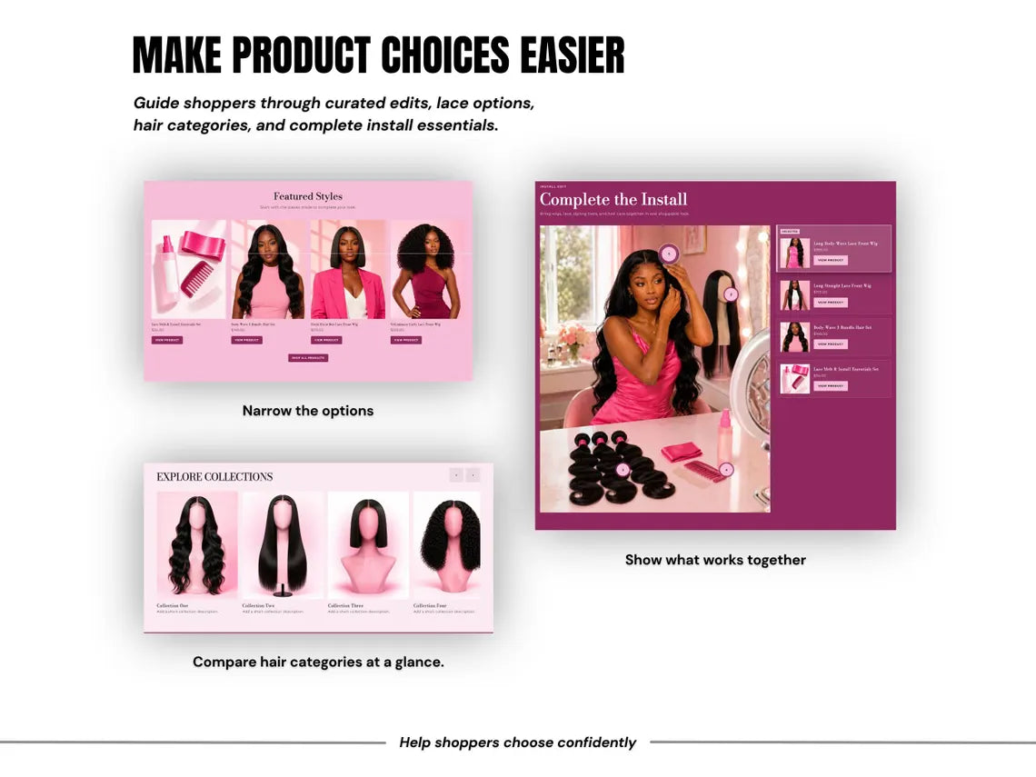 Pink Wig & Hair Extensions Shopify Theme Hair Bundle Website Template HD Lace Wig Store Beauty Brand Hair Vendor Website