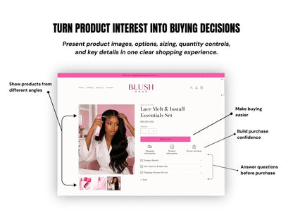 Pink Wig & Hair Extensions Shopify Theme Hair Bundle Website Template HD Lace Wig Store Beauty Brand Hair Vendor Website